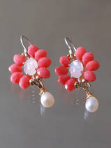earrings Flower coral and moonstone