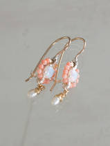 earrings Flower mini coral and opal