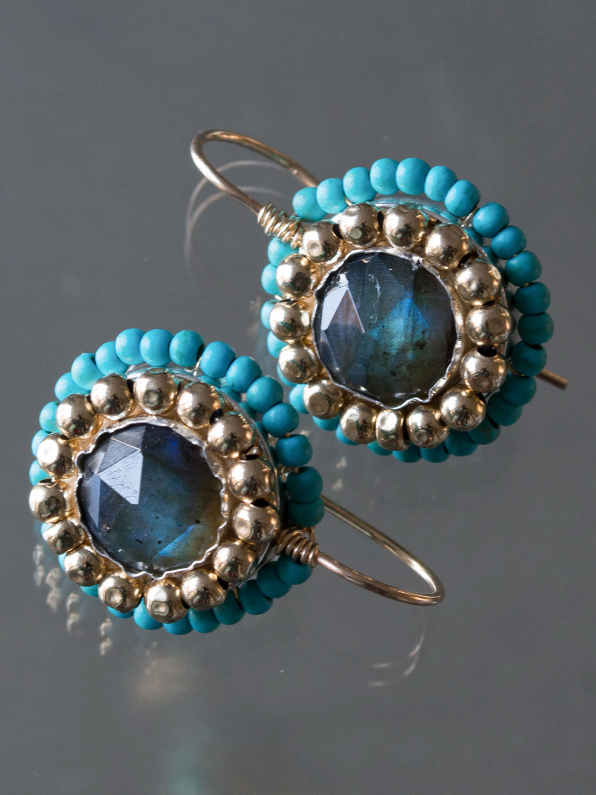 boucles d'oreilles Mandala turquoise, labradorite