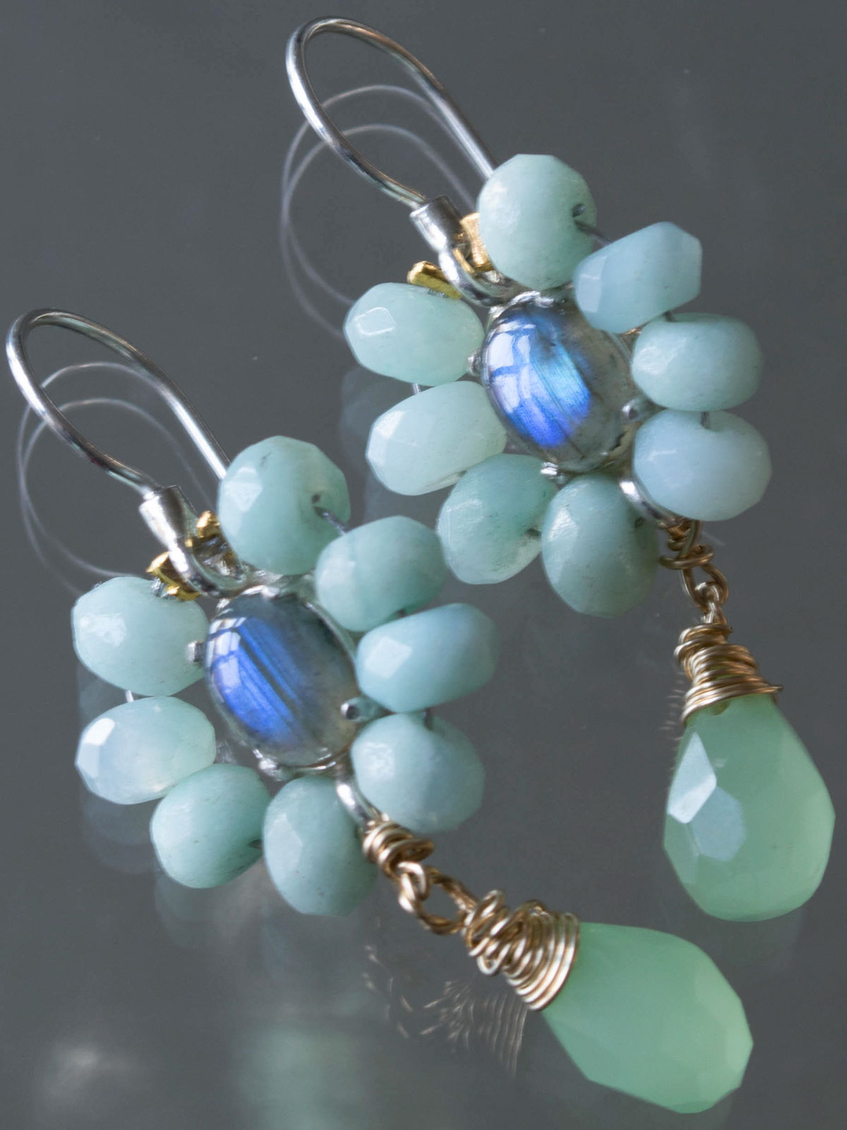 boucles d'oreilles Flower amazonite, labradorite