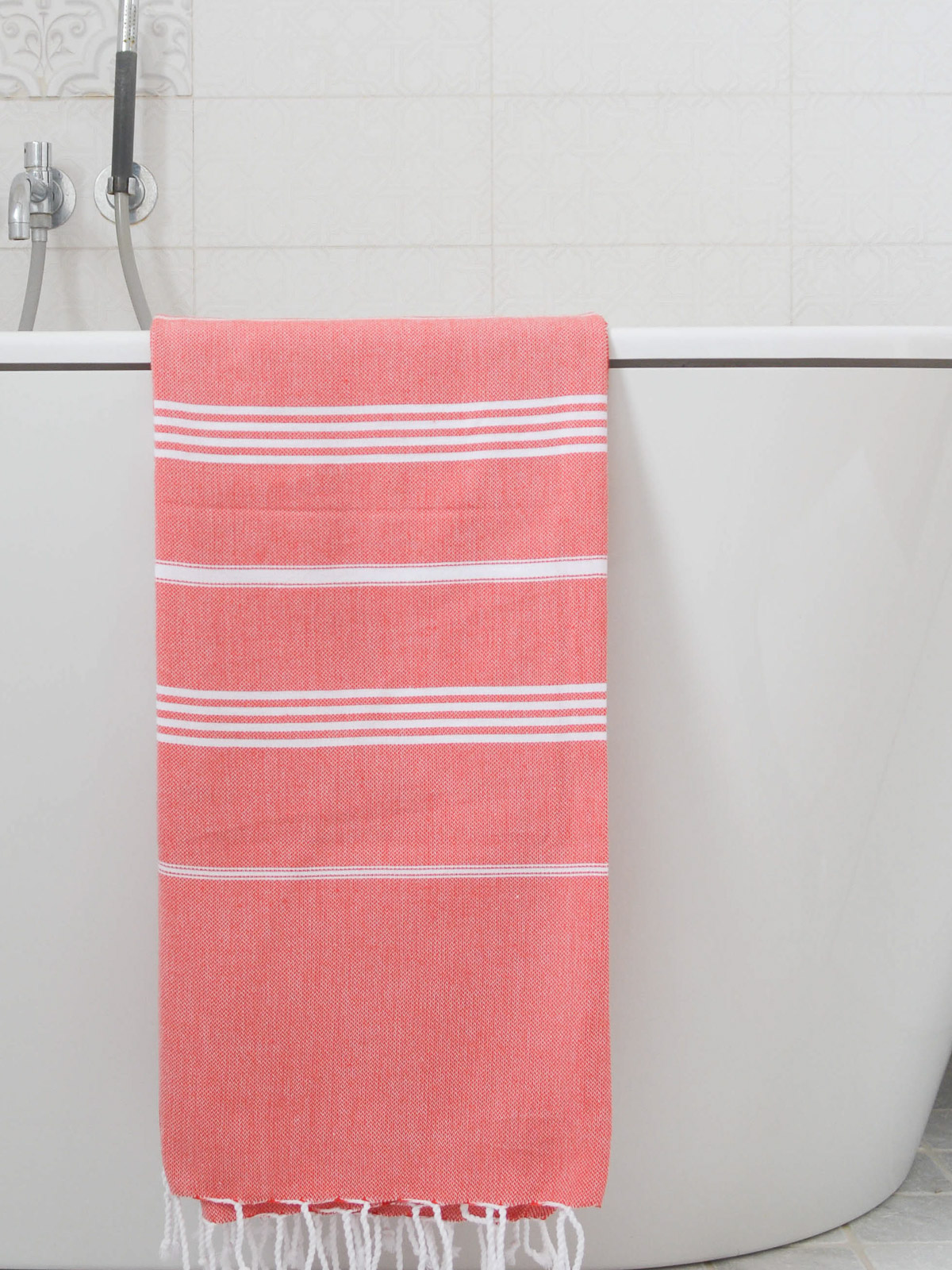 fouta rouge brique/blanc