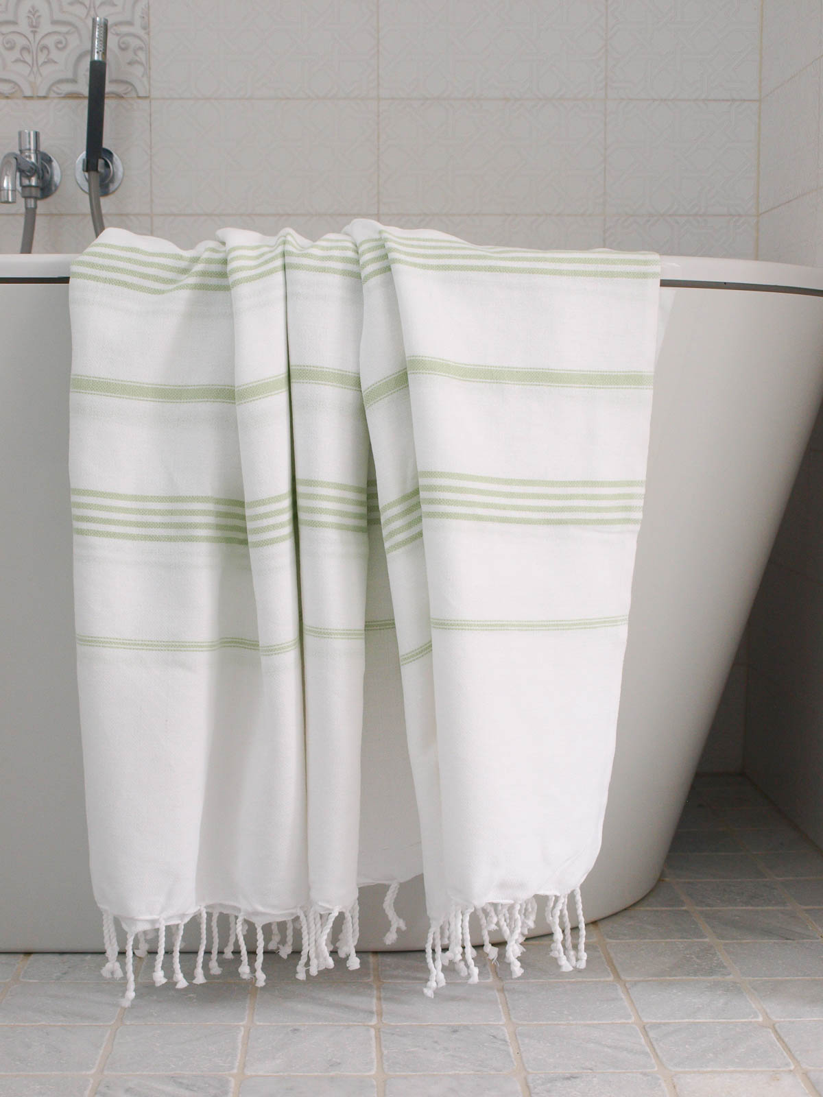 fouta blanc/vert clair