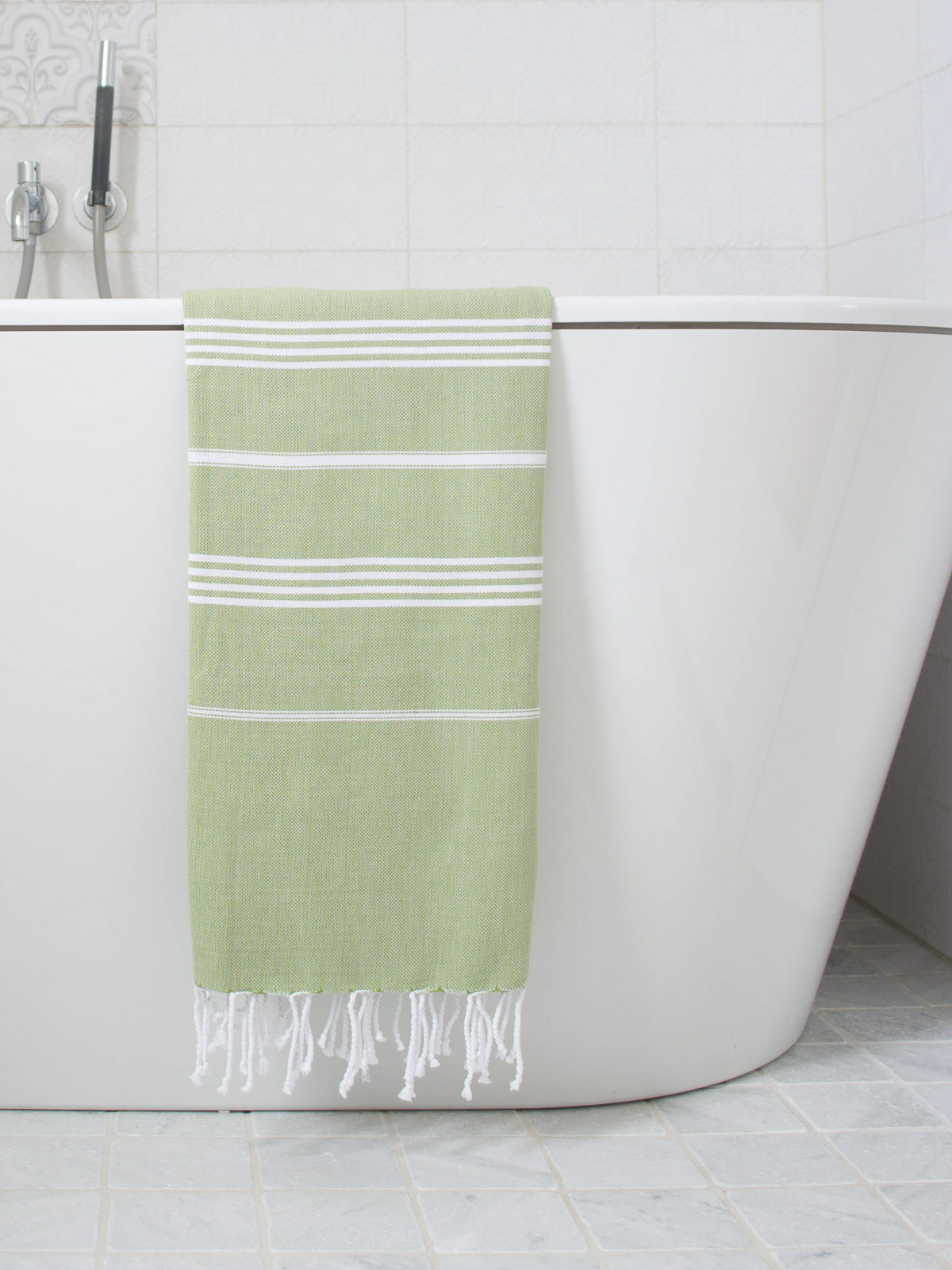 fouta vert mousse/blanc