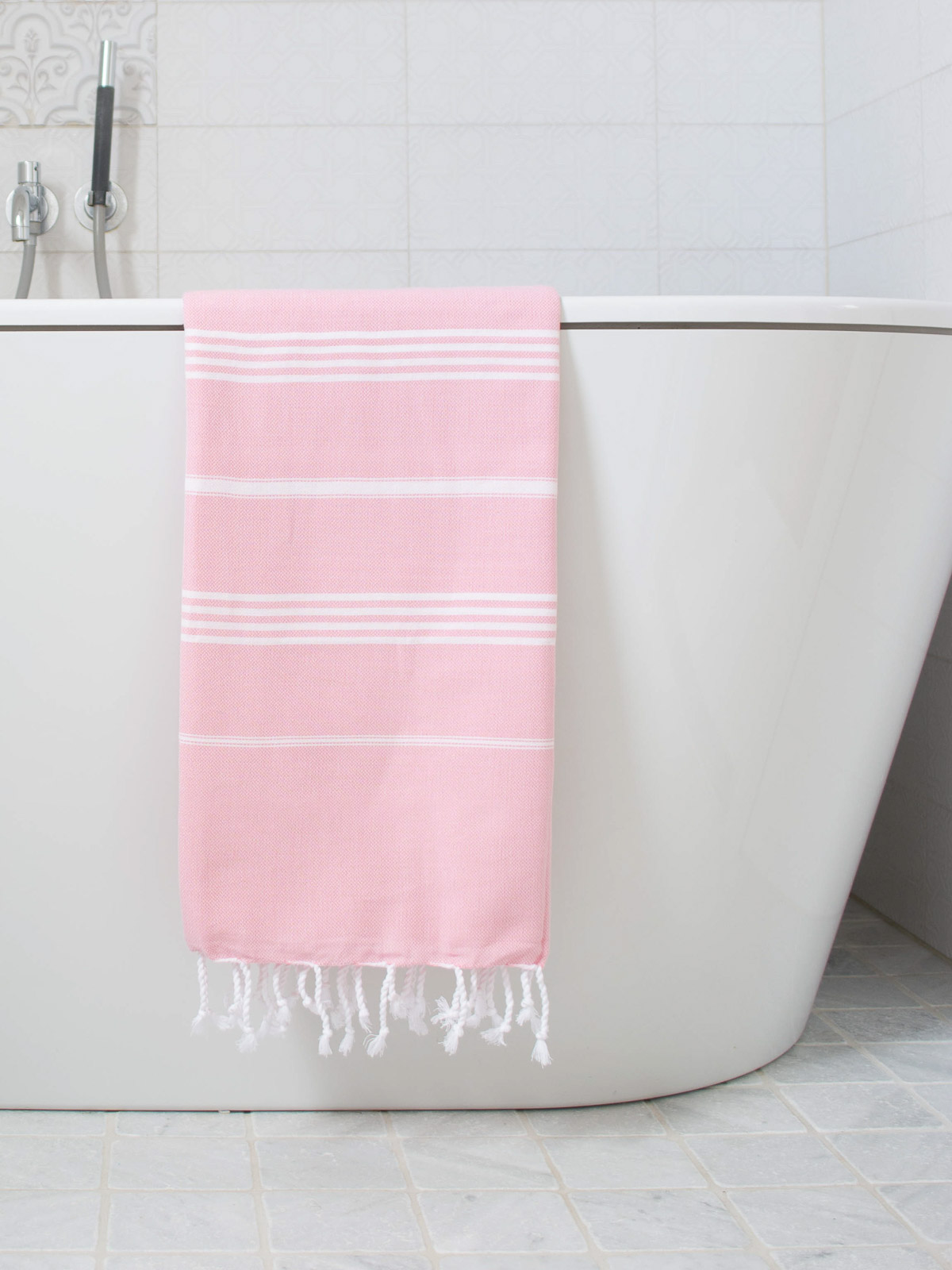 fouta rose poudre/blanc