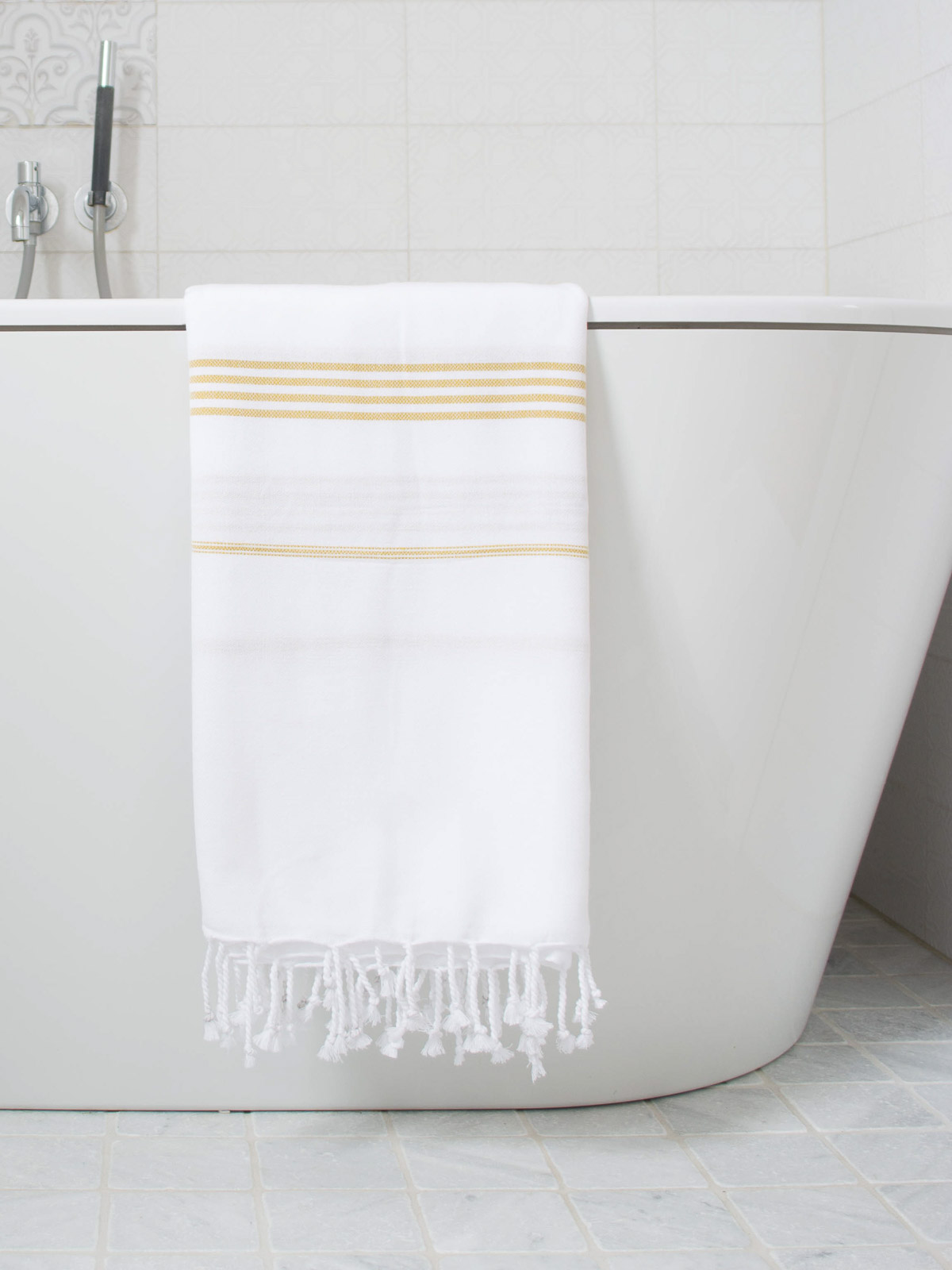 fouta blanc/moutarde