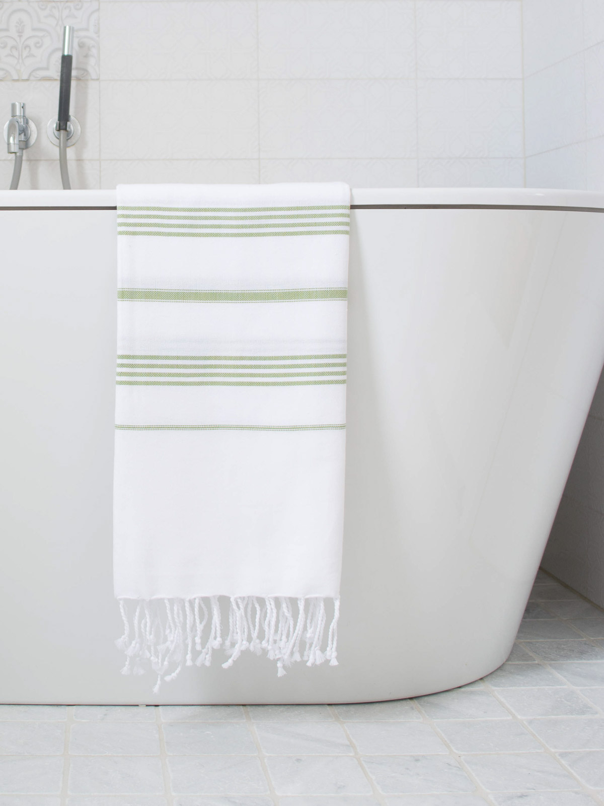 fouta blanc/vert mousse