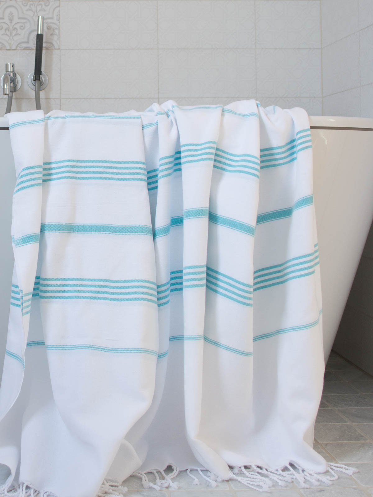 fouta blanc/aqua