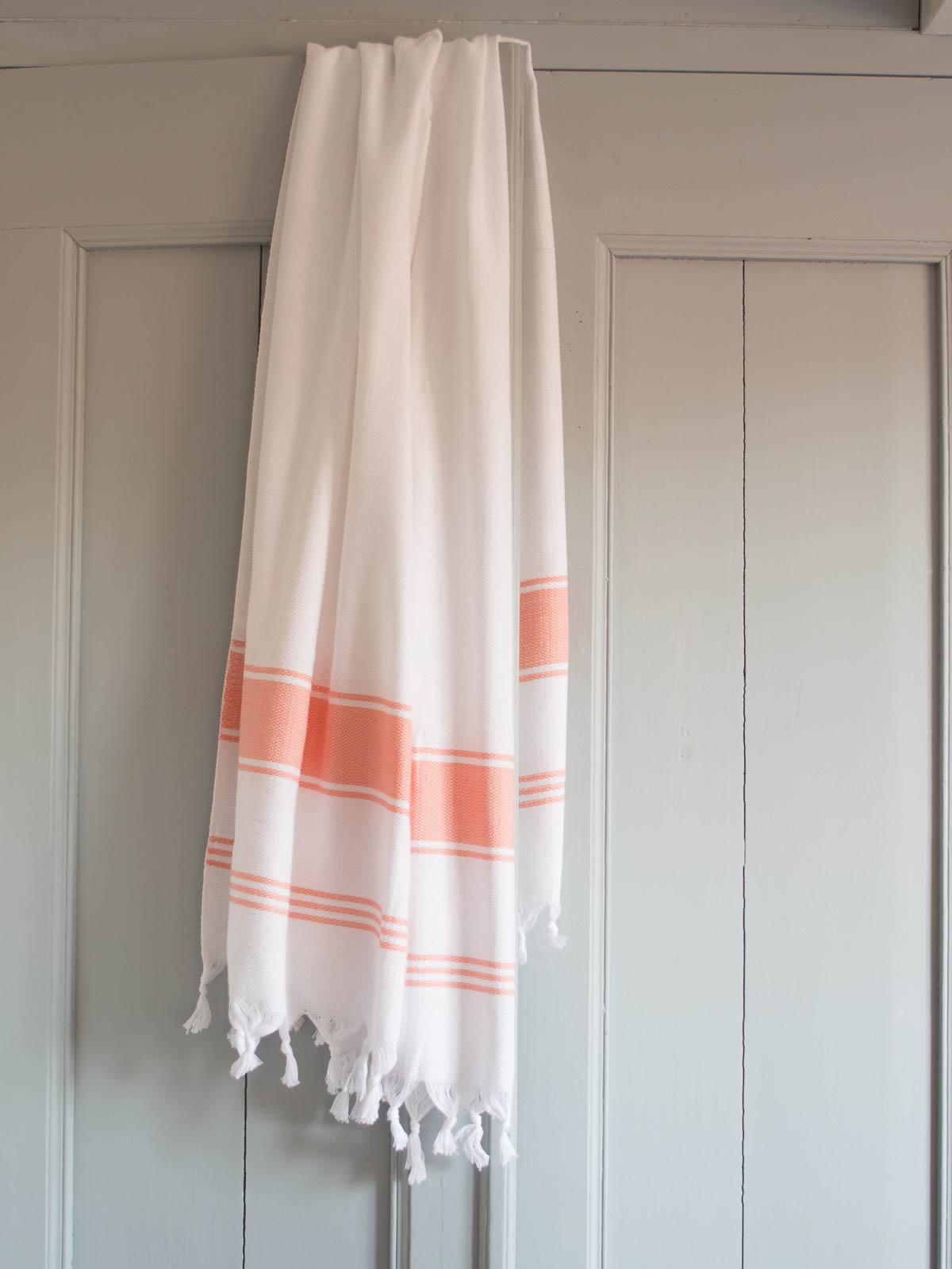 fouta blanc/peche foncé