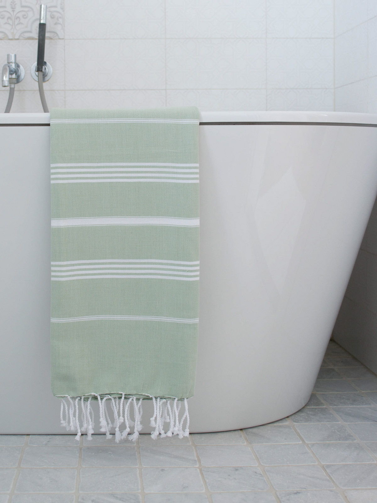 fouta sauge/blanc