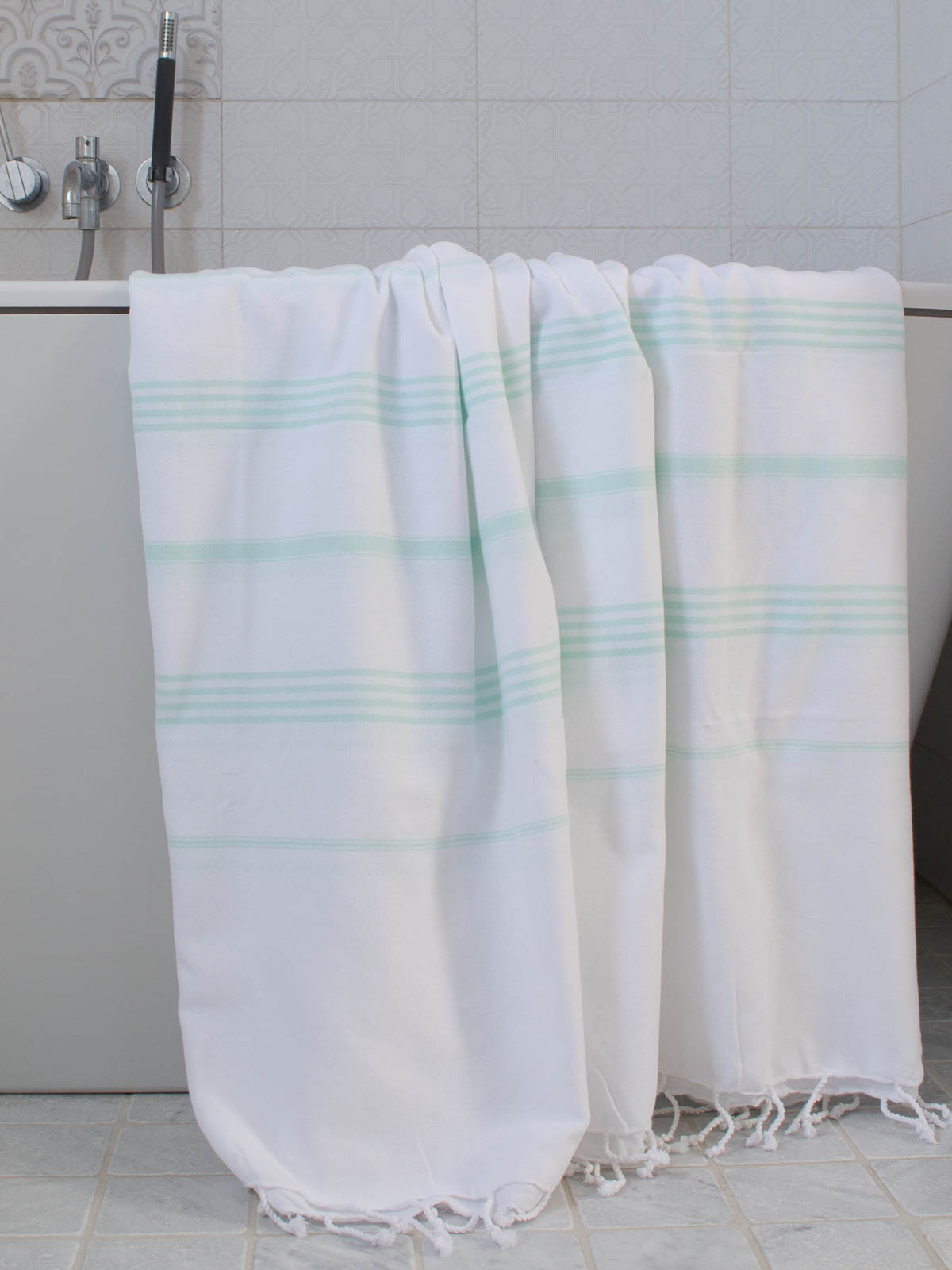 fouta blanc/menthe