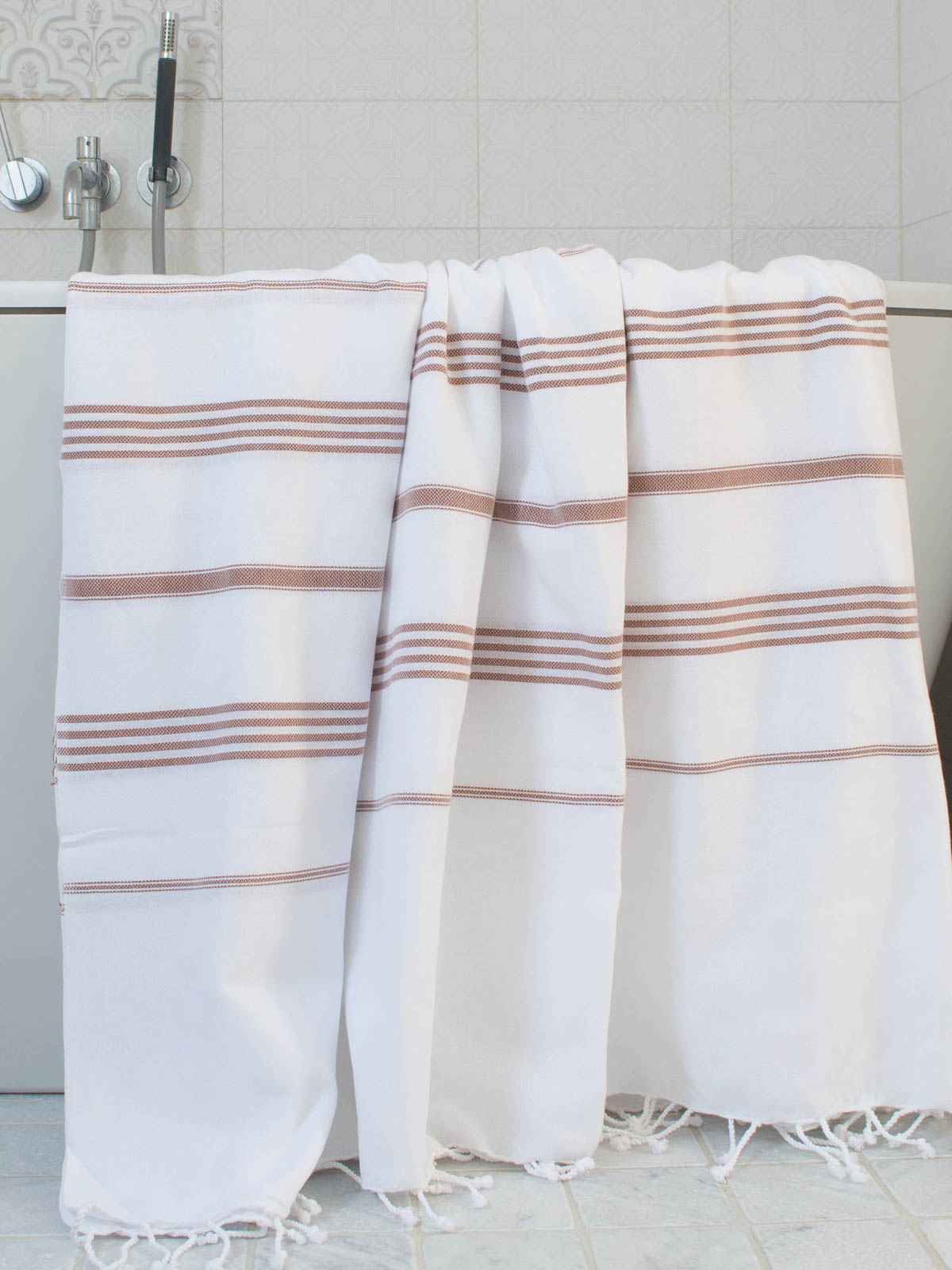 fouta blanc/brun