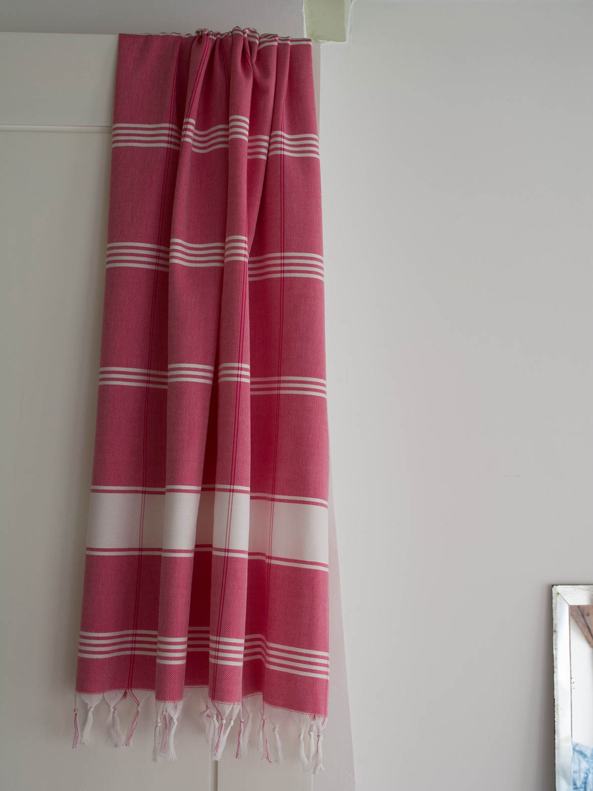 fouta à carreaux rouge rubis/blanc