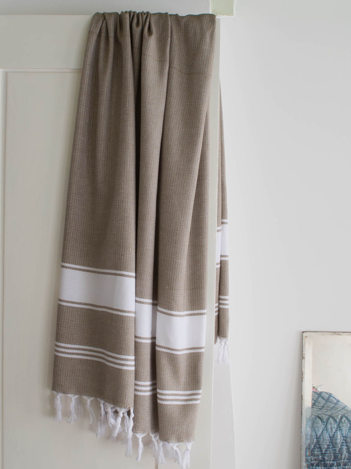 fouta vert olive/blanc