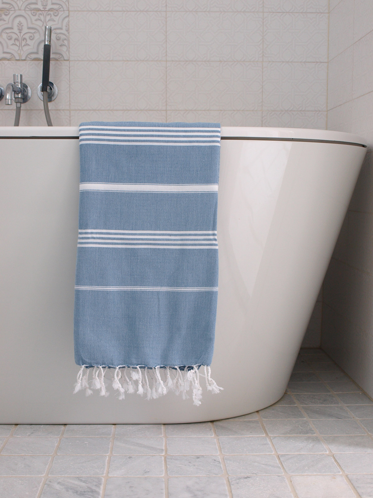 fouta bleu jeans/blanc