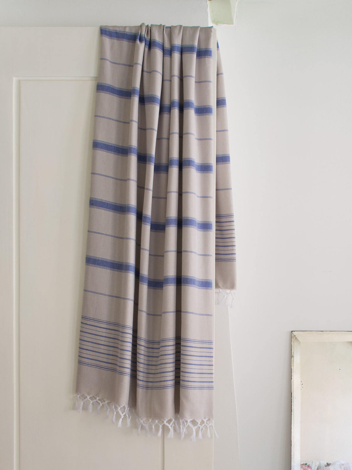 hamamdoek grijs-beige/parlementblauw 170x100cm