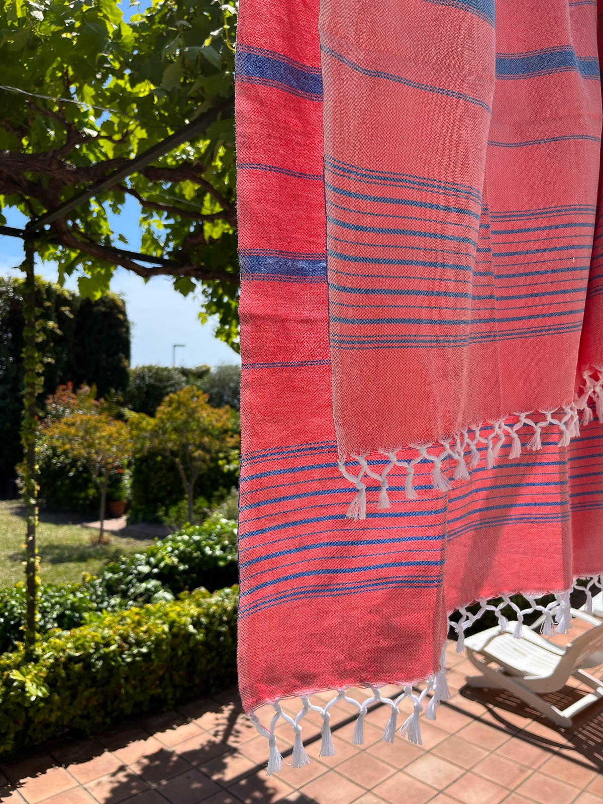 hammam towel XL coral red/mediterranean blue 220x160cm