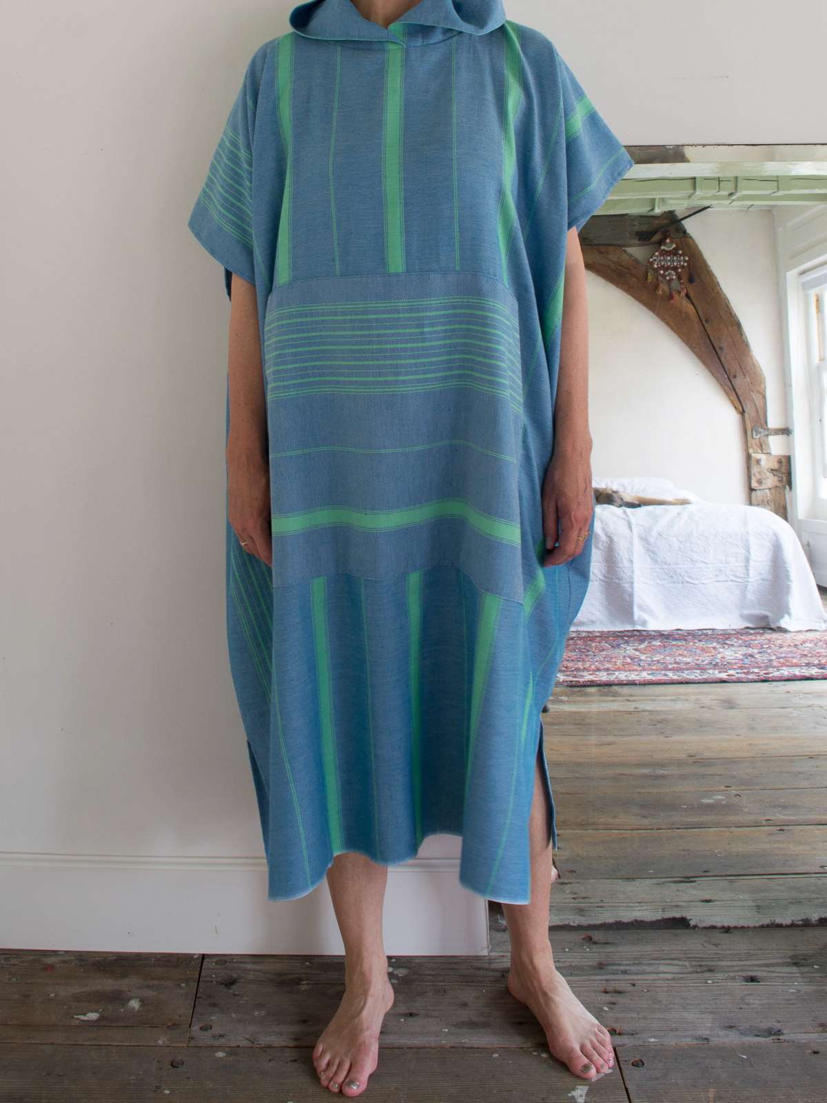 Poncho de surf bleu océan/vert jade