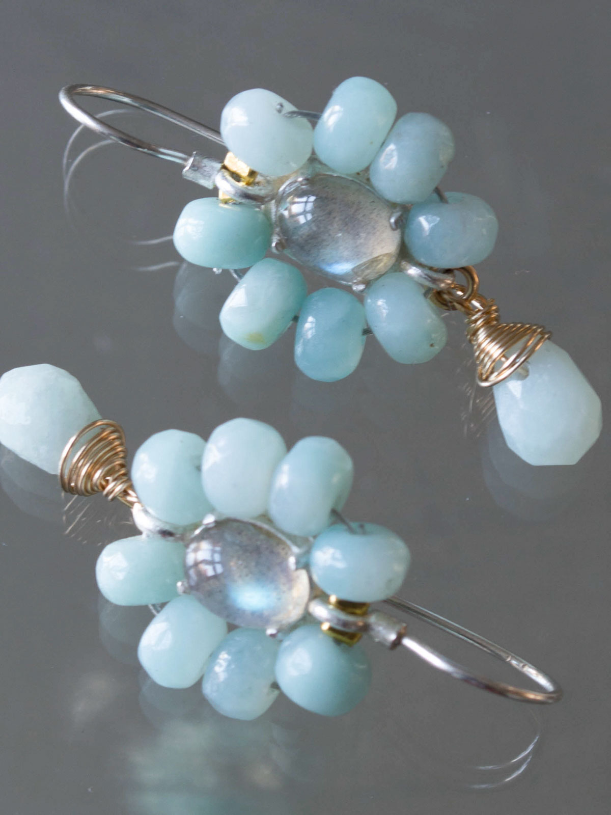 boucles d'oreilles Flower amazonite, labradorite