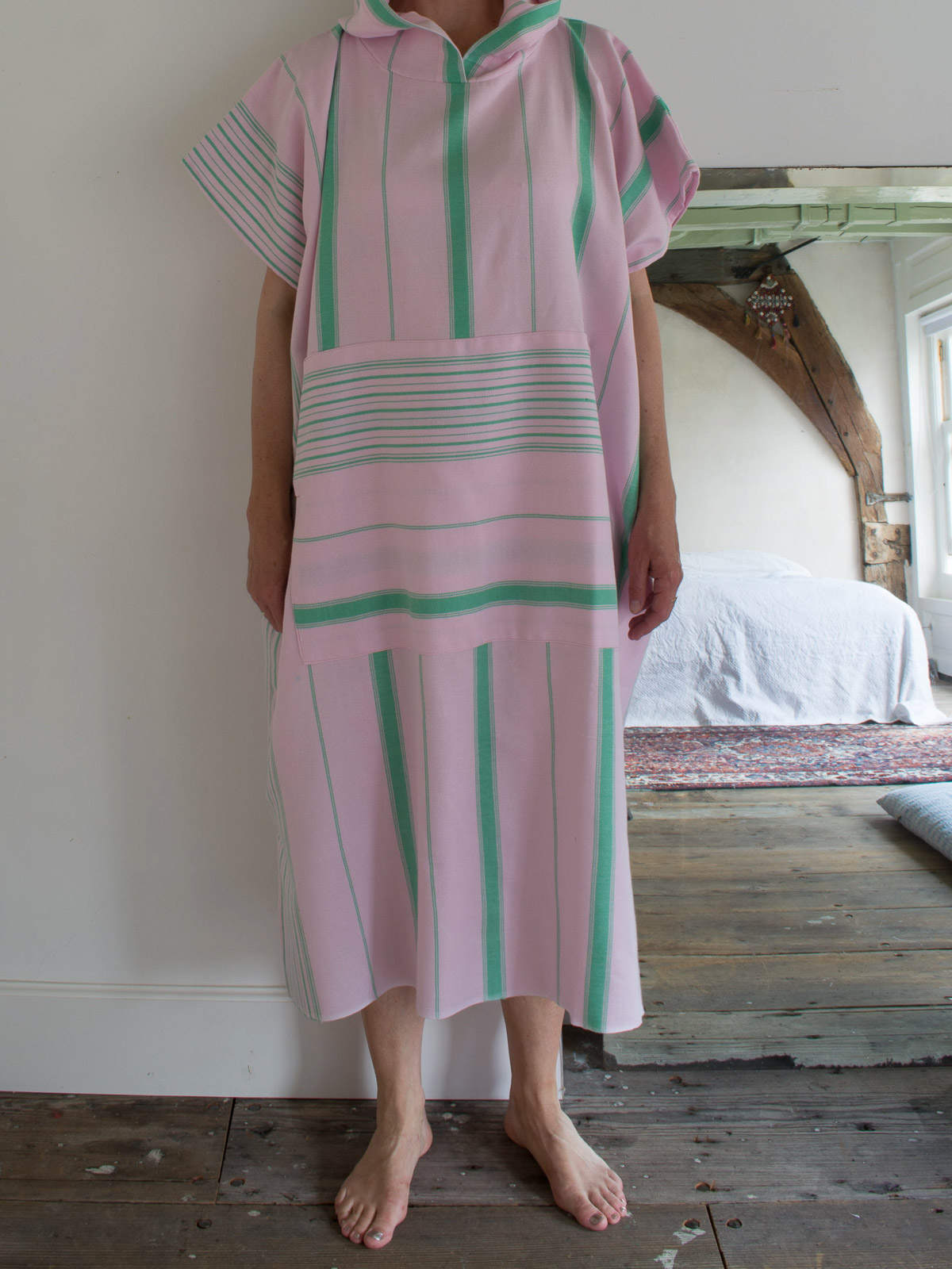 Poncho de surf rose/vert jade