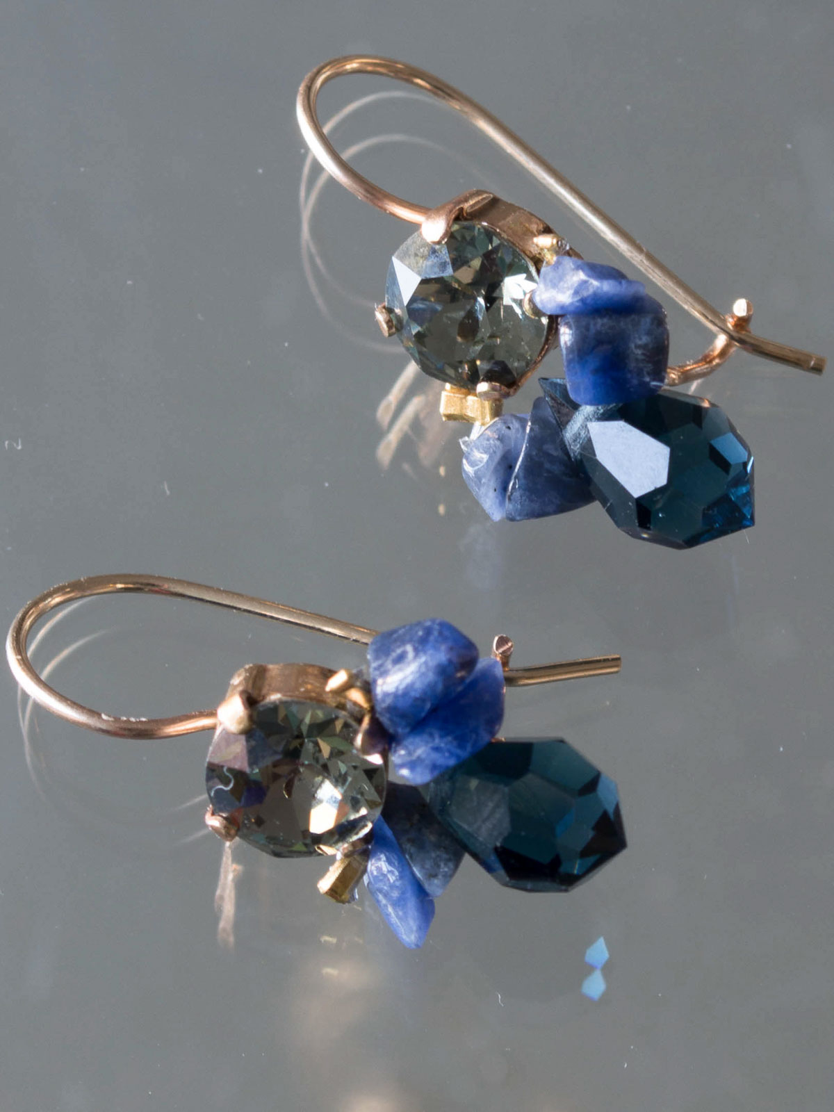 boucles d'oreilles Bee lapis, cristal bleu