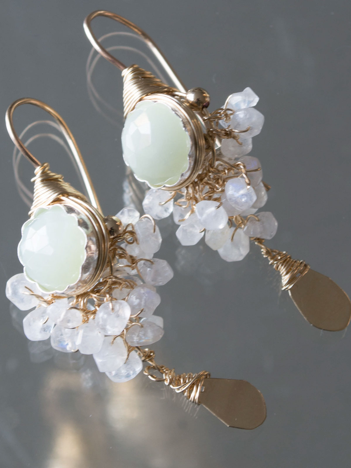 boucles d'oreilles Goddess jade, pierre de lune