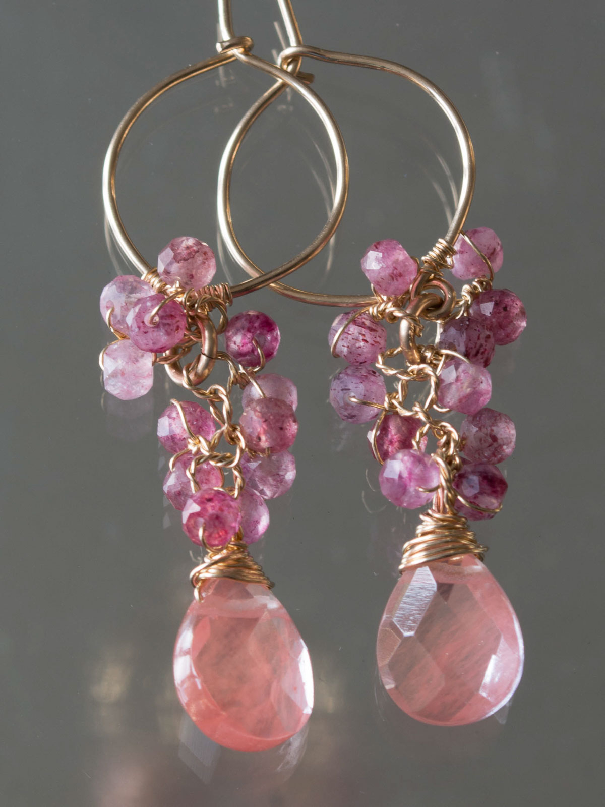 boucles d'oreilles Cluster strawberry quartz, cherry quartz