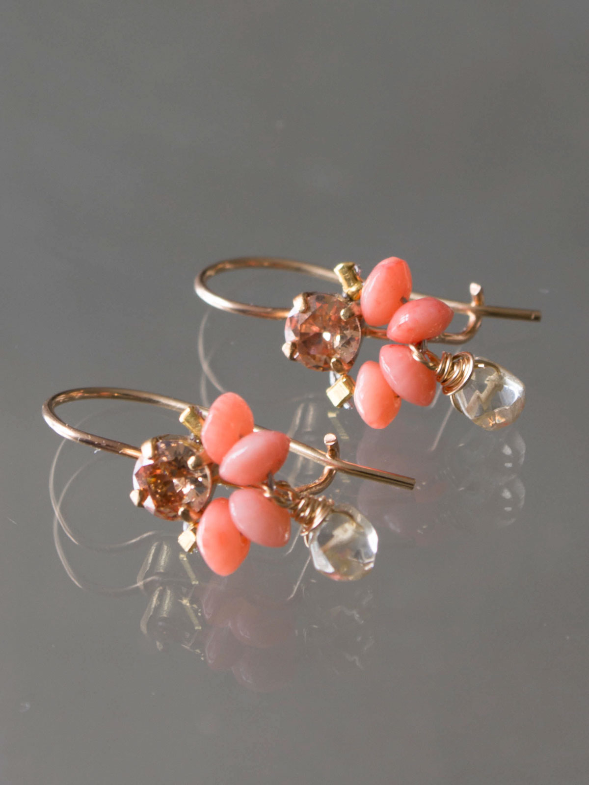 boucles d'oreilles Dancer corail, cristal, citrine