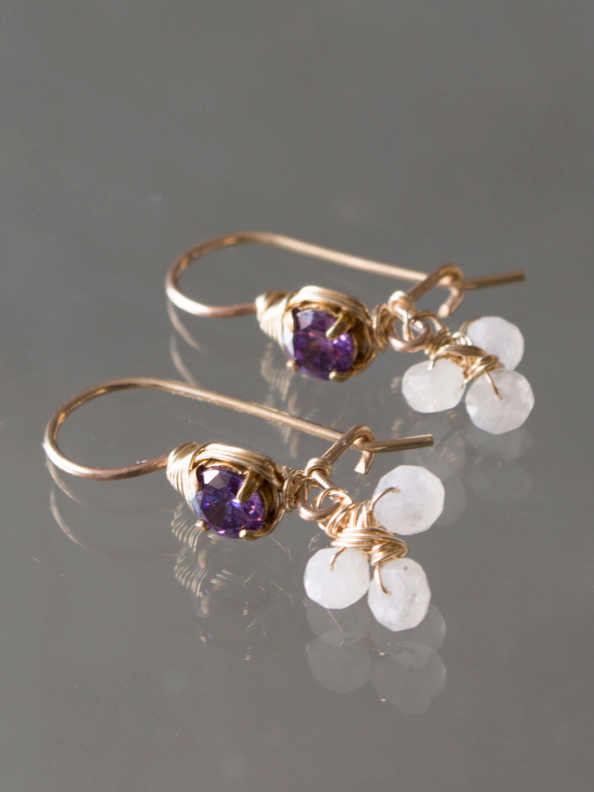 boucles d'oreilles Small Clover cristal lilas, pierre de lune