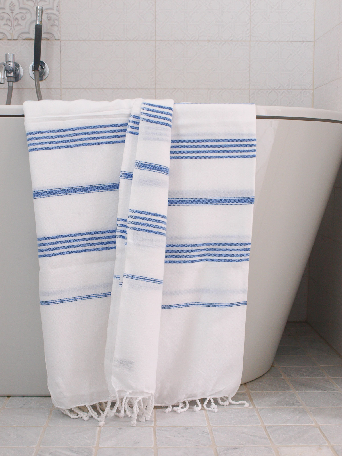 asciugamano hammam bianco/blu greco