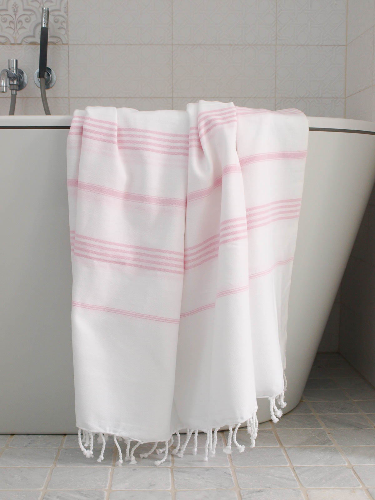 fouta blanc/rose