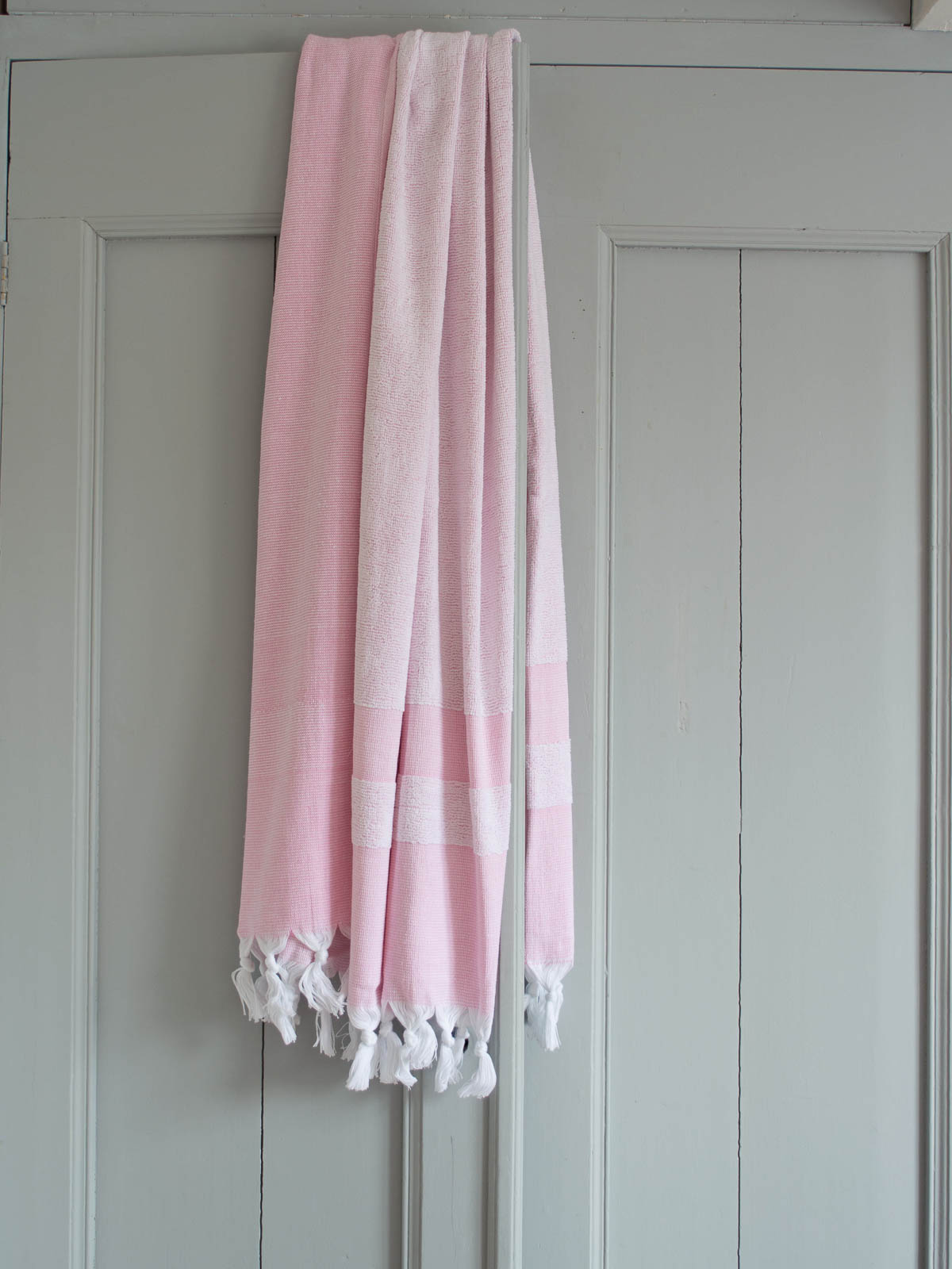 fouta avec éponge rose sorbet