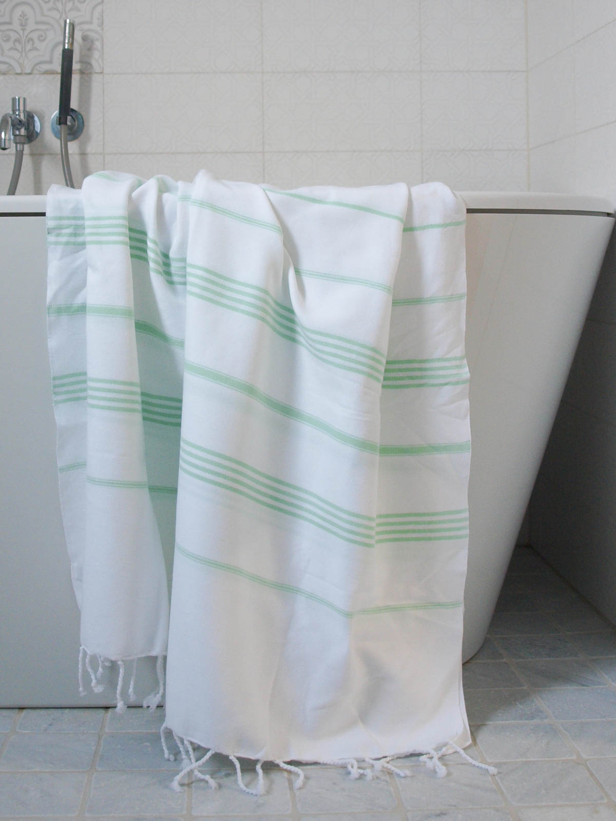 fouta blanc/vert plante